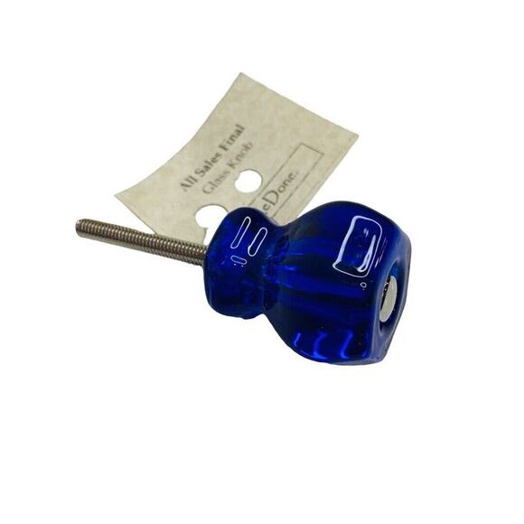 Blue Glass Drawer Pull Antique Design Look 1" Diameter 1 3/8" Bolt New - Picture 1 of 6